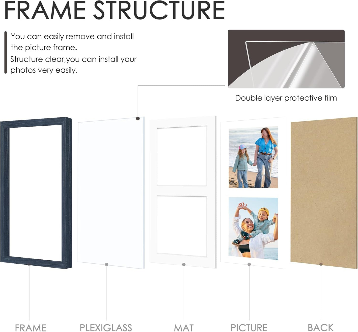 DUENPY 14x26 Collage Picture Frame 4x6 Collage Picture Frame Displays Twelve 4x6 inch Photos Available Horizontal Wall Mounting Display and Vertical Black - Colors B