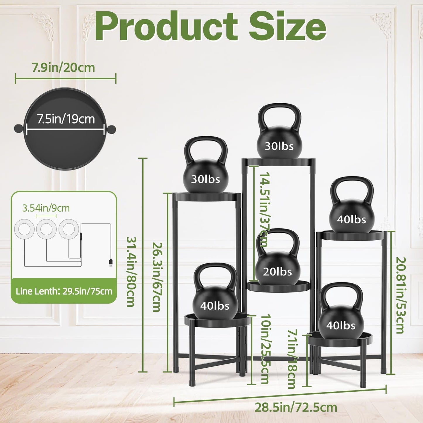 iDavosic.ly Plant Stand Indoor Outdoor, 5 Tier Corner Metal Flower Display Holder Shelf, Folding Tall Orchid Rack for Patio Balcony Porch Garden Living Room House, Black