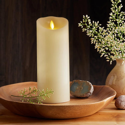Luminara Scalloped Edge Flameless LED Candle - Ivory 3.5" x 8.75" - Real Wax Pillar Battery Operated Moving Flame w/Timer Unscented 1000Hr Runtime