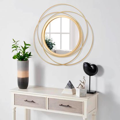 Gold Sunburst Mirrors for Wall Decorative Metal Round Art Mirrors Large Wall Decor Hanging Mirror for Bathroom Bedroom Living Room Vanity Entryway 16"