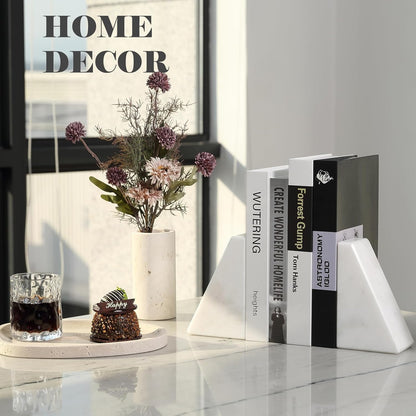 Karibiber Travertine Bookends for Heavy Books, Marble Decorative Bookends for Shelves, Heavy-Duty Stone Book Ends for Hardback Book & Cookbooks, Unique Book Stopper & Holder, Travertino Italy