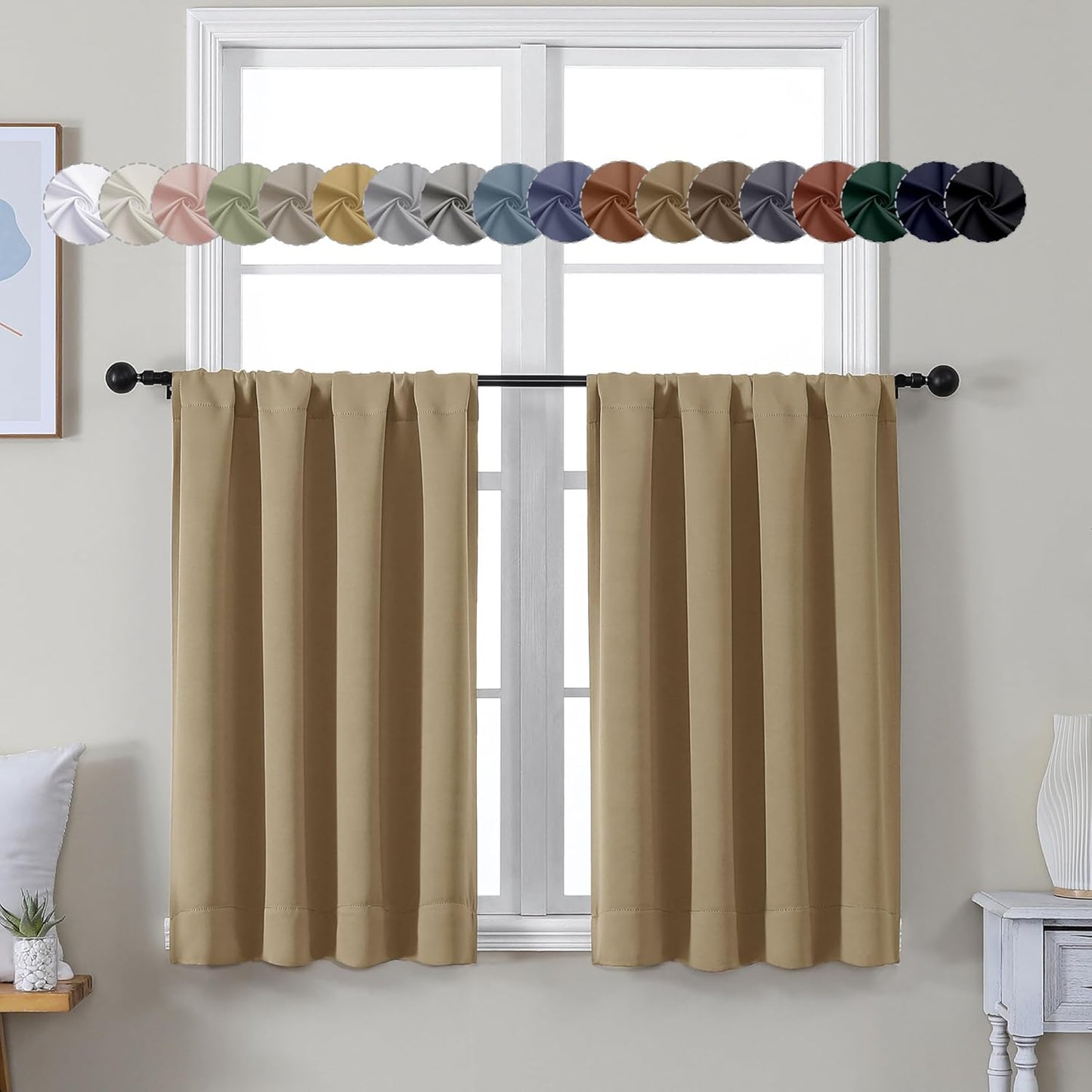 Simplebrand Ava Sage Green Blackout Curtains for Bedroom 63 Inch Length 2 Panels Set, Solid Thermal Insulated Energy Saving Rod Pocket Window Treatment Curtains Blackout Drapes, W40 x L63 Inch, Sage - Colors C