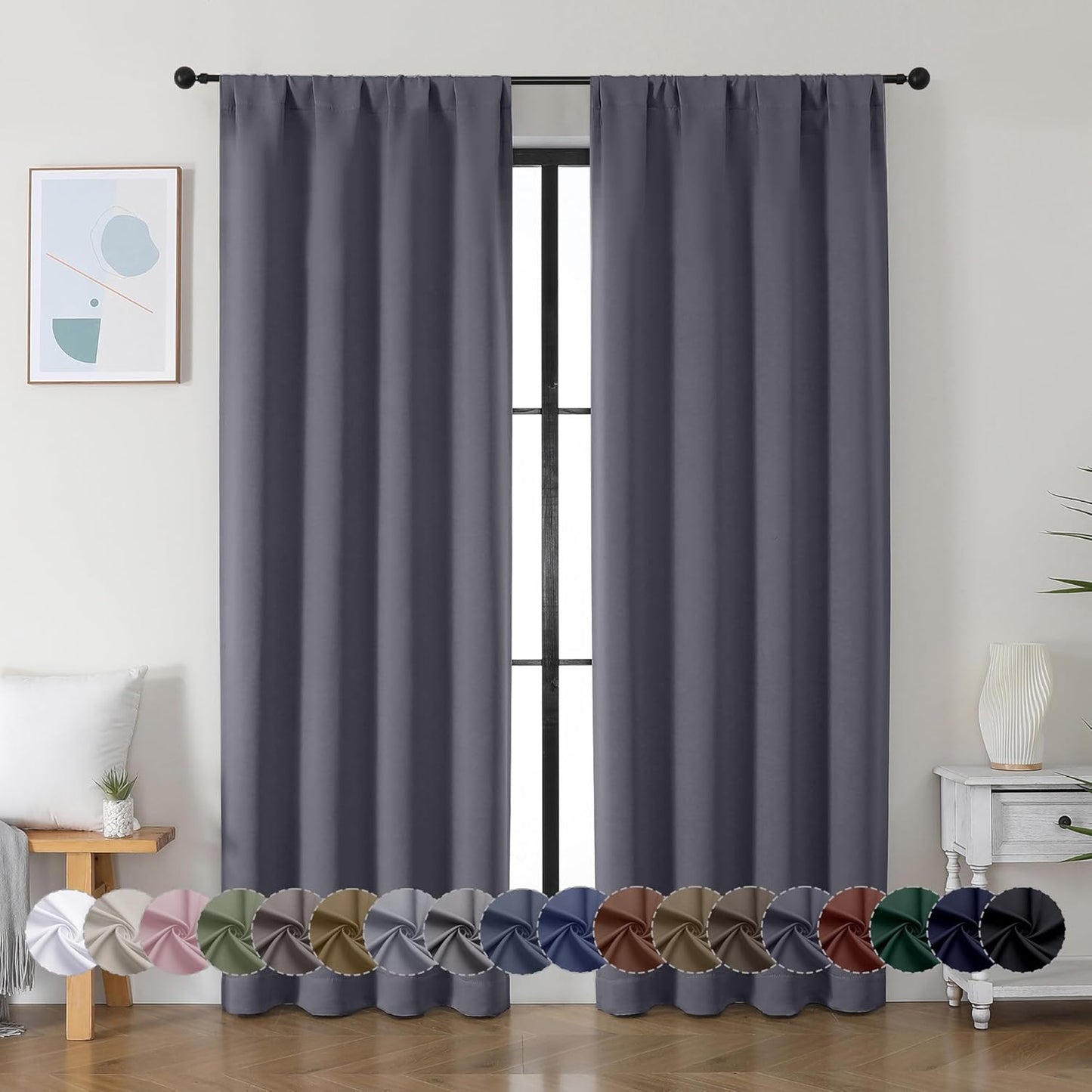 Simplebrand Ava Sage Green Blackout Curtains for Bedroom 63 Inch Length 2 Panels Set, Solid Thermal Insulated Energy Saving Rod Pocket Window Treatment Curtains Blackout Drapes, W40 x L63 Inch, Sage - Colors C