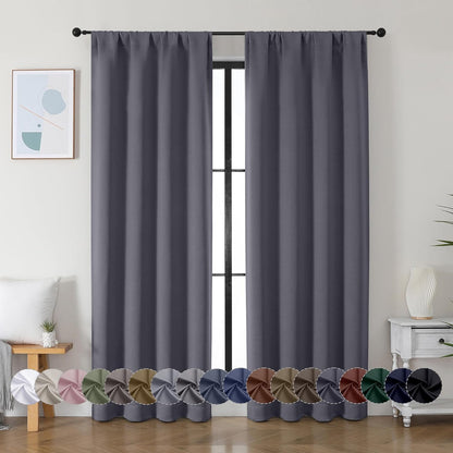 Simplebrand Ava Sage Green Blackout Curtains for Bedroom 63 Inch Length 2 Panels Set, Solid Thermal Insulated Energy Saving Rod Pocket Window Treatment Curtains Blackout Drapes, W40 x L63 Inch, Sage - Colors C