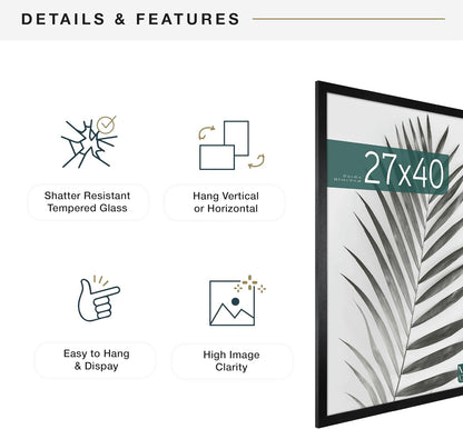 MCS Studio Gallery 16x24 Poster Frame Black Woodgrain Engineered Wood, Vertical & Horizontal Wall Hanging Large Picture Frame for Photos, Posters & Art Prints (1-Pack)
