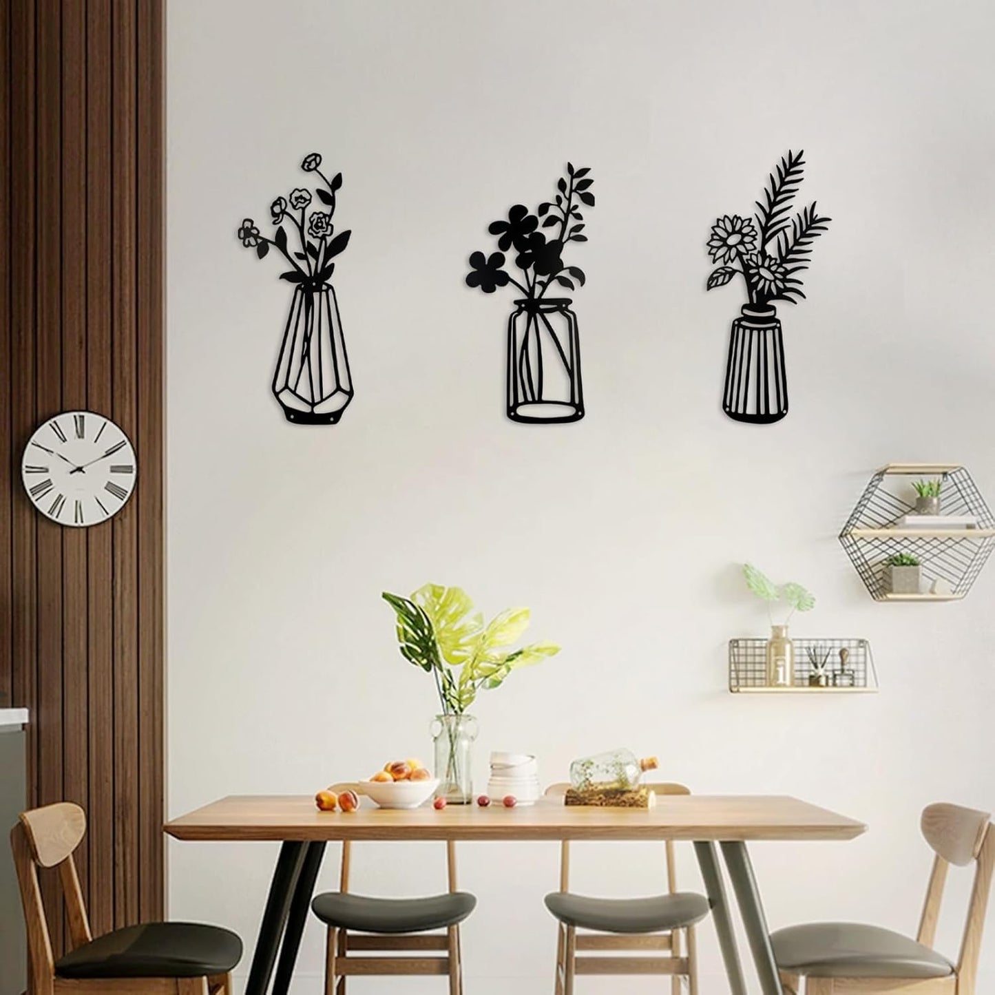 3 Pcs Metal Vase Wall Arts,Iron Art Painting,Rustic Farmhouse Decor Minimalist Flower Wall Decor for Bedroom Bathroom Living Room Dining Room(Blue, Vase-D)