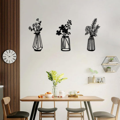 3 Pcs Metal Vase Wall Arts,Iron Art Painting,Rustic Farmhouse Decor Minimalist Flower Wall Decor for Bedroom Bathroom Living Room Dining Room(Blue, Vase-D)