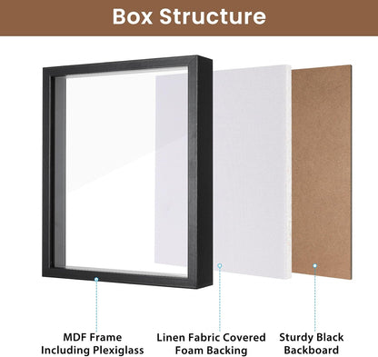 Califortree 8x8 Shadow Box Frame with Soft Linen Back - Push Pins Included, Memory Box Display Case for Flower, Tickets and 3D Items, Black