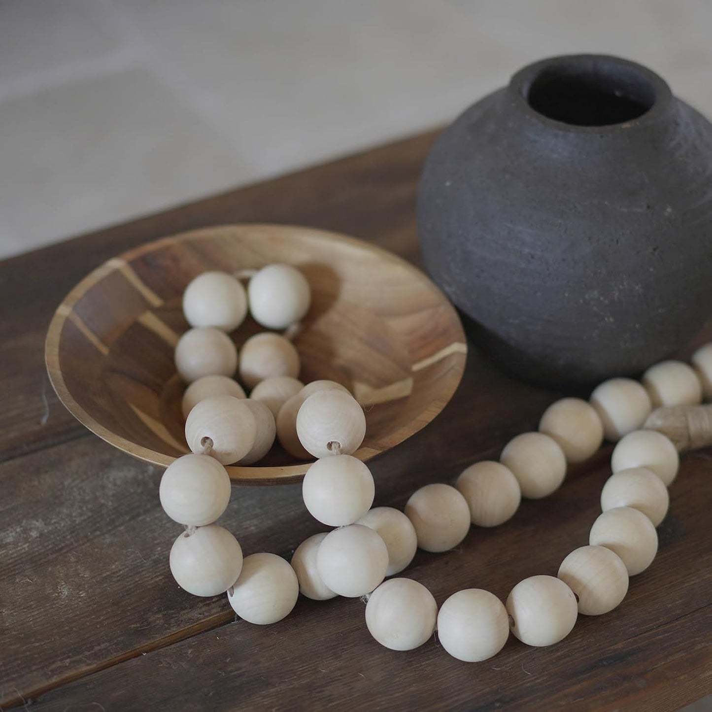 Extra Large Wood Bead Garland with 1.4" Diameter Wood Beads, Wooden Beads Garland with Tassels, Decorative Beads Home Decor, Farmhouse Beads Decor (Natural, 50 Inches)