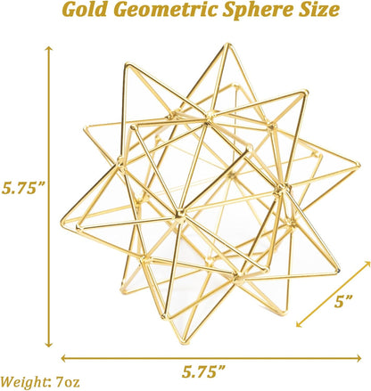 5.5" Gold Metal Geometric Sculpture, Modern Square Decorative Sphere, Small Tabletop Decoration Ball for Home Office Table Shelf Living Room Bedroom Desk Decor