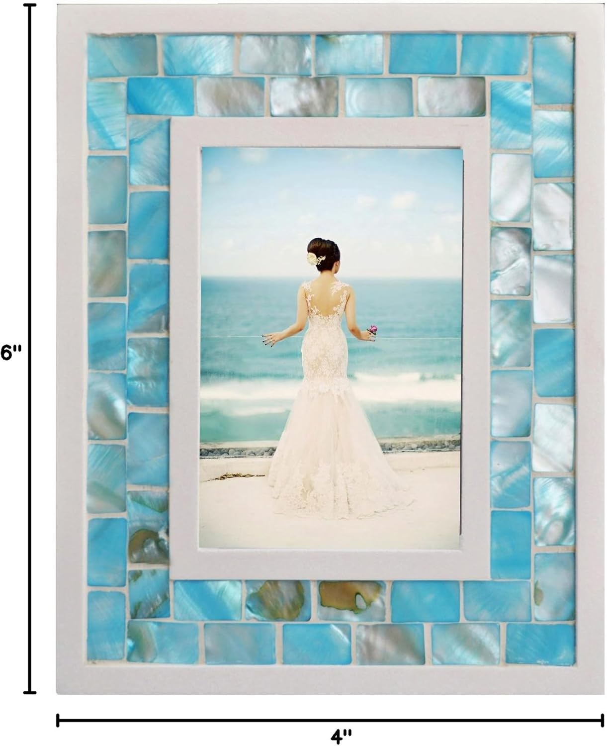 Silver Plate Picture Frame 5x7 Mother of Pearl 5 by 7 Photo Frame Mosaic Glass Tabletop Frame (Grey+ White,1pc)