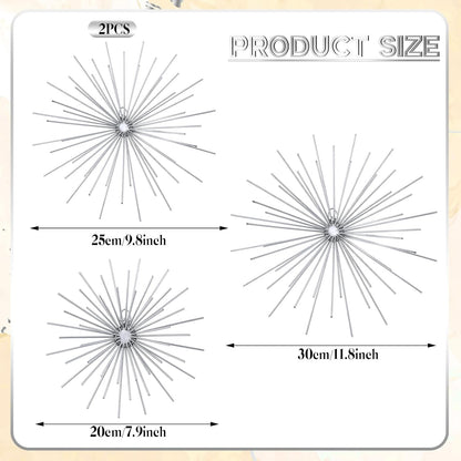 Shimeyao 4 Pcs Metal Starburst Wall Decor Black Metal Wall Art 3D Spike Bling Finish Star Burst Hangings Accents Sculptures Set Modern Mid Century Decorations for Living Room Bedroom Entryway