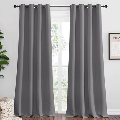 NICETOWN Halloween Pitch Black Solid Thermal Insulated Grommet Blackout Curtains/Drapes for Bedroom Window (2 Panels, 42 inches Wide by 63 inches Long, Black) - Colors E