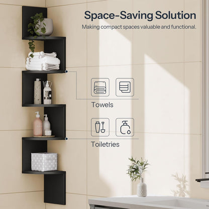 HOOBRO Corner Shelf Wall-Mounted, Set of 2 Floating Corner Shelves for Wall, 4-Tier Corner Bookshelves for Living Room, Bedroom, Bathroom, Home Office, Black BK25BJP201