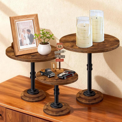 Cake Stand Rustic Industrial Wood Round Cupcake Stands Cake Stand Set of 3 Dessert Table Display Set Serving Tray Decoration for Birthday Celebration Party Baby Shower