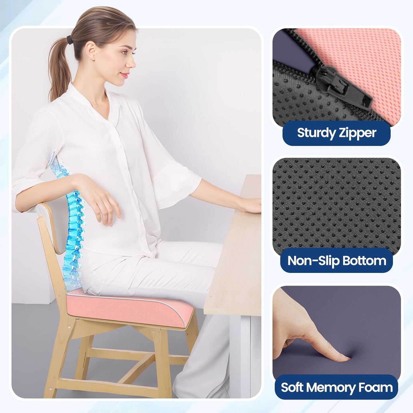 SweetSlubr Seat Cushion for Tailbone Pain Relief, Office Chair Cushion, Memory Foam Large Cushion with Non-Slip Cover for Soft Support at Office Chair, Car Seat, Airplane, Floor Pillow, Black/Large
