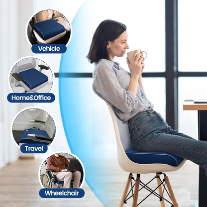 SweetSlubr Seat Cushion for Tailbone Pain Relief, Office Chair Cushion, Memory Foam Large Cushion with Non-Slip Cover for Soft Support at Office Chair, Car Seat, Airplane, Floor Pillow, Black/Large