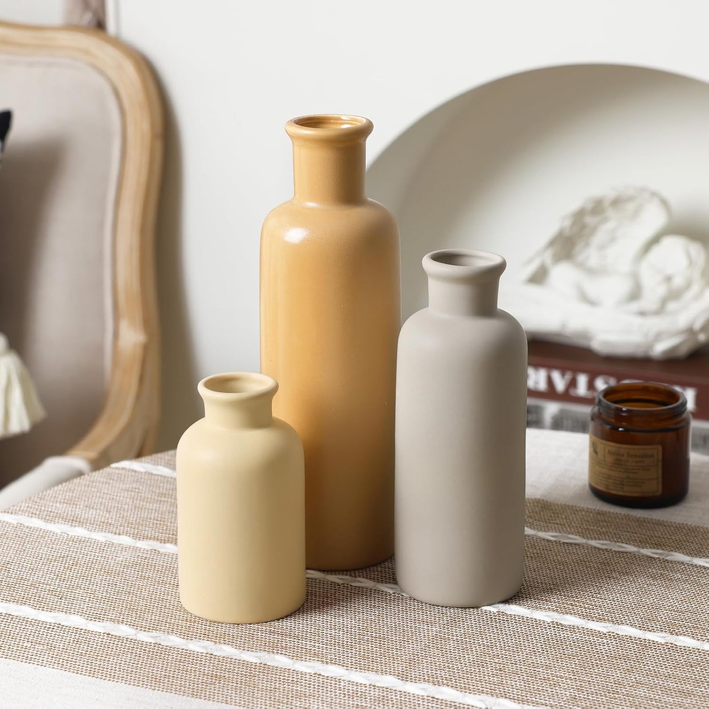 Modern Ceramic Vase Set of 5, Vases Home Decor Rustic Farmhouse Decorative Vase Pottery Vases for Bouquet Pampas Grass Dried Fresh Flowers, Table Living Room Kitchen Bedroom