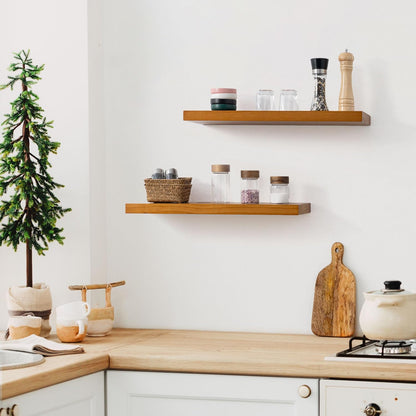 Floating Shelves 36 Inches Long - 8 Inch Deep Rustic Premium Solid Pine Wood for Storage - Farmhouse Wall Mounted for Living Room - Heavy-Duty Metal Bracket - 36" W x 8" D - Set of 2 - White Color