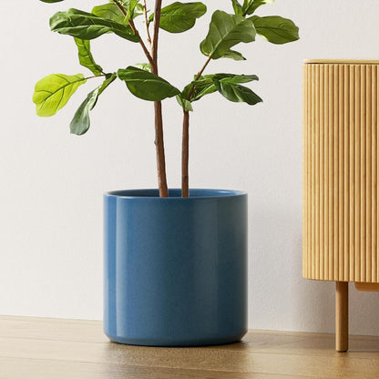 LE TAUCI 12 Inch Pot for Plants, Ceramic Planters for Indoor Plants, Mid-Century Modern Cylinder Flower Pots with Drainage Hole, Fits Fiddle Leaf Fig & Monstera, Home Decor, White