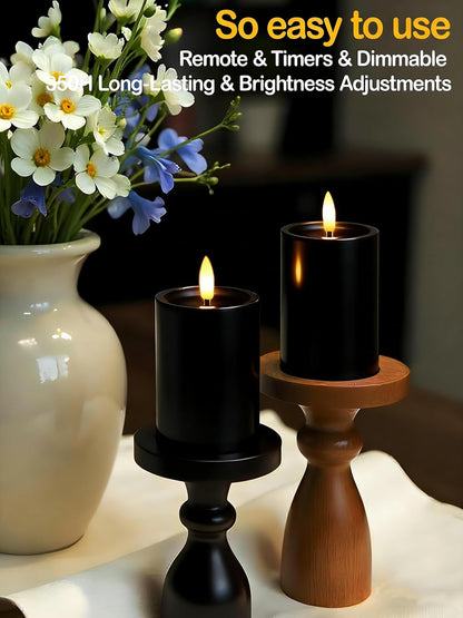 Gmnee 3"x4" Outdoor Waterproof Flameless Candles with Remote and Timers, LED Candles, Battery Operated Candles, Electric Fake Pillar Candles for Patio, Porch, and Lanterns Decor (Ivory, Plastic)