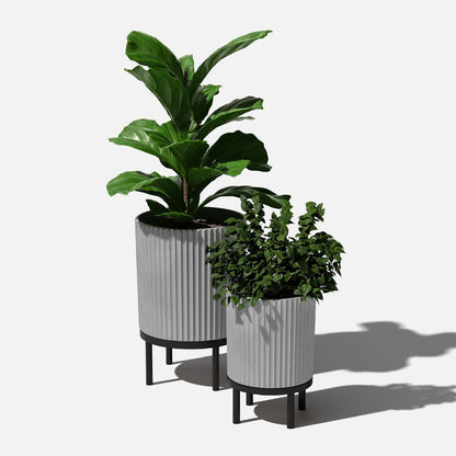 Veradek Demi Series Round Planter w/ Stand for Porch/Patio | Durable Plastic-Concrete & Wooden Stand | Modern Décor for Tall Plants, Flowers