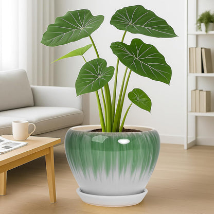 Deep Dream 6 Inch Plant Pots- Ceramic Planter Pot with Drainage Hole and Saucer, Round Flower Pot for Indoor Outdoor Succulent, Snake Plants and Cactus, Blue