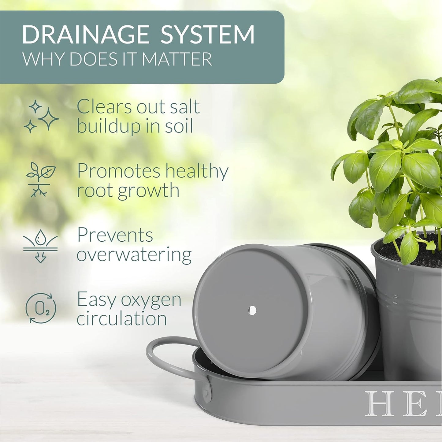 Barnyard Designs Indoor Herb Garden Planter Set with Tray, Metal Windowsill Plant Pots with Drainage for Outdoor or Indoor Plants, Set/3 (White)