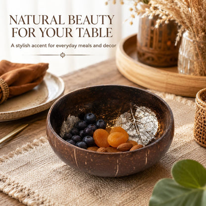 ChezMax Natural Coconut Bowl with Mother of Pearl Inlays - Key Bowl & Fruit Snack Holder (Blue-Gold)