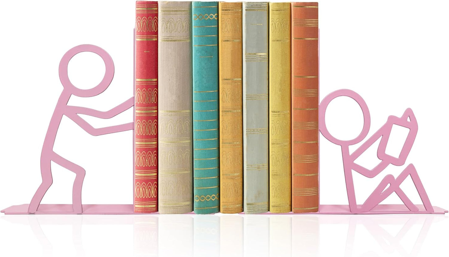 Bookends Decorative Metal Unique Office Desk Bookends Cute Book Ends Reading Decor Bookshelf Decor for Office School Library Bedroom, Book Lovers Gift