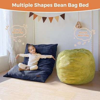 MAXYOYO 3 in 1 Kids Bean Bag Chair Couch, Convertible Chair Folds from Bean Bag to Lounger, Child Floor Sofa for Gaming, Reading, Floor Mattress with High-Density Foam Filling