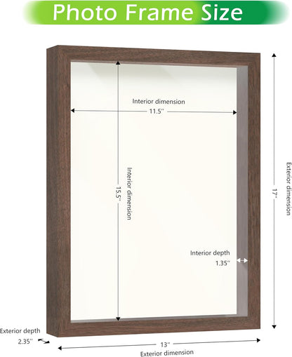 FrameWorks 11” x 14” Dark Oak Wooden Shadow Box Frame – Display Case with Soft Felt Back, Memory Box with Tempered Glass, Display Box with Elegant White Ball Push Pins, Wooden Flower Box