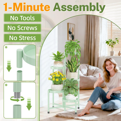 iDavosic.ly Plant Stand Indoor Outdoor, 5 Tier Corner Metal Flower Display Holder Shelf, Folding Tall Orchid Rack for Patio Balcony Porch Garden Living Room House, Black