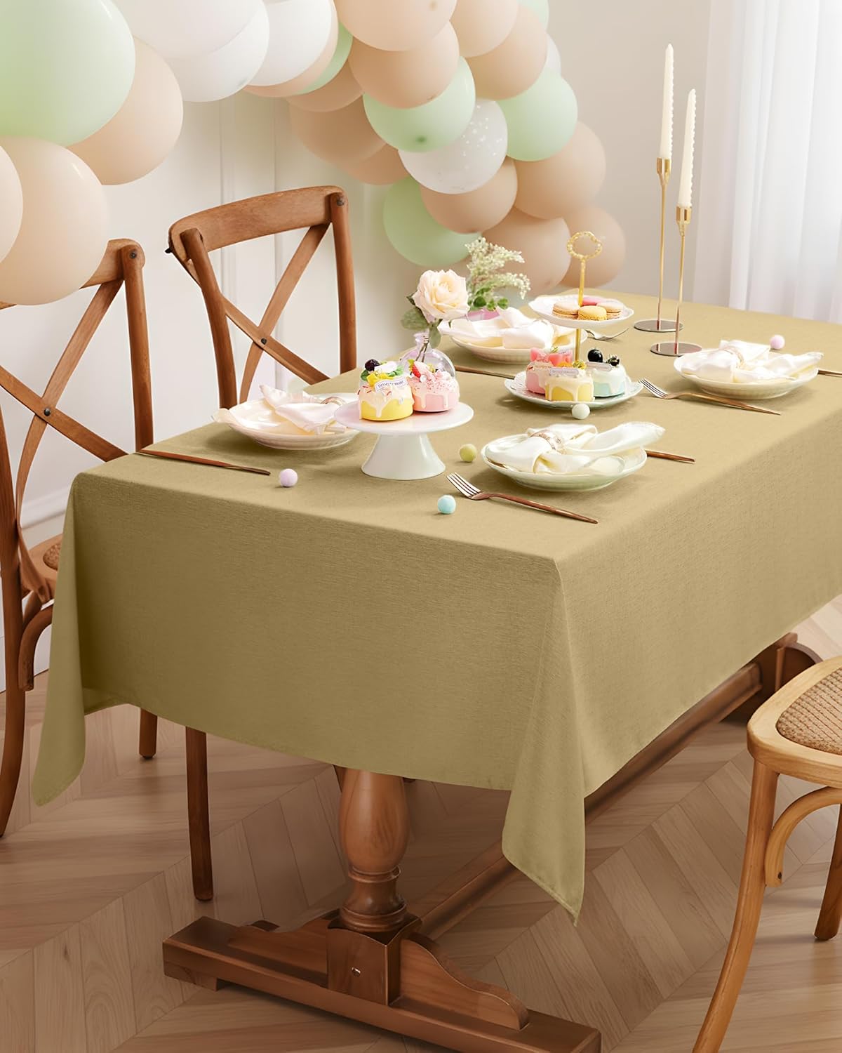 Pureegg Rectangle Linen Tablecloth Waterproof & Stain Resistant, Wrinkle-Free Table Cloth Adds Elegance and Protection, Ideal for Dining, Party, Wedding and Outdoor, 52 x 70 Inch, Sage Green