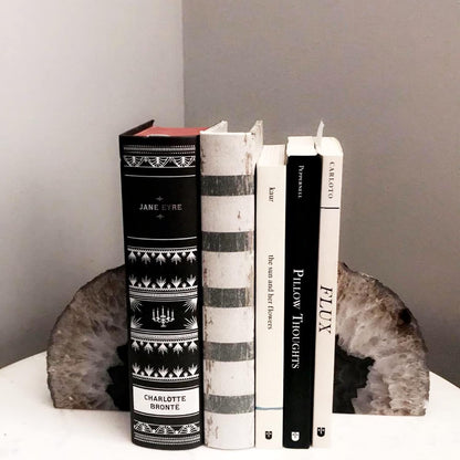 JIC Gem Dyed Blue Agate Bookends Geode Decorative Book Ends for Heavy Books with Rubber Bumpers for Office and Home Decoration Polished Small Size 2 to 3 Lbs