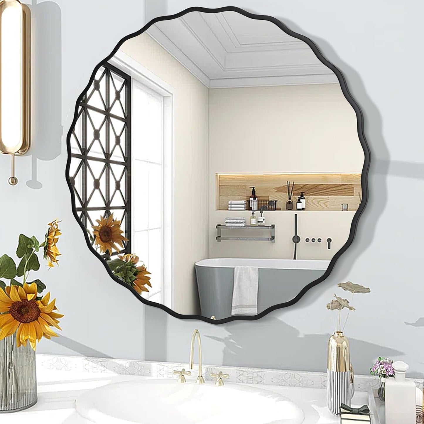 White Round Mirror 30 Inch, Circle Wall Mirrors for Bathroom, Bedroom Living Room or Entryway