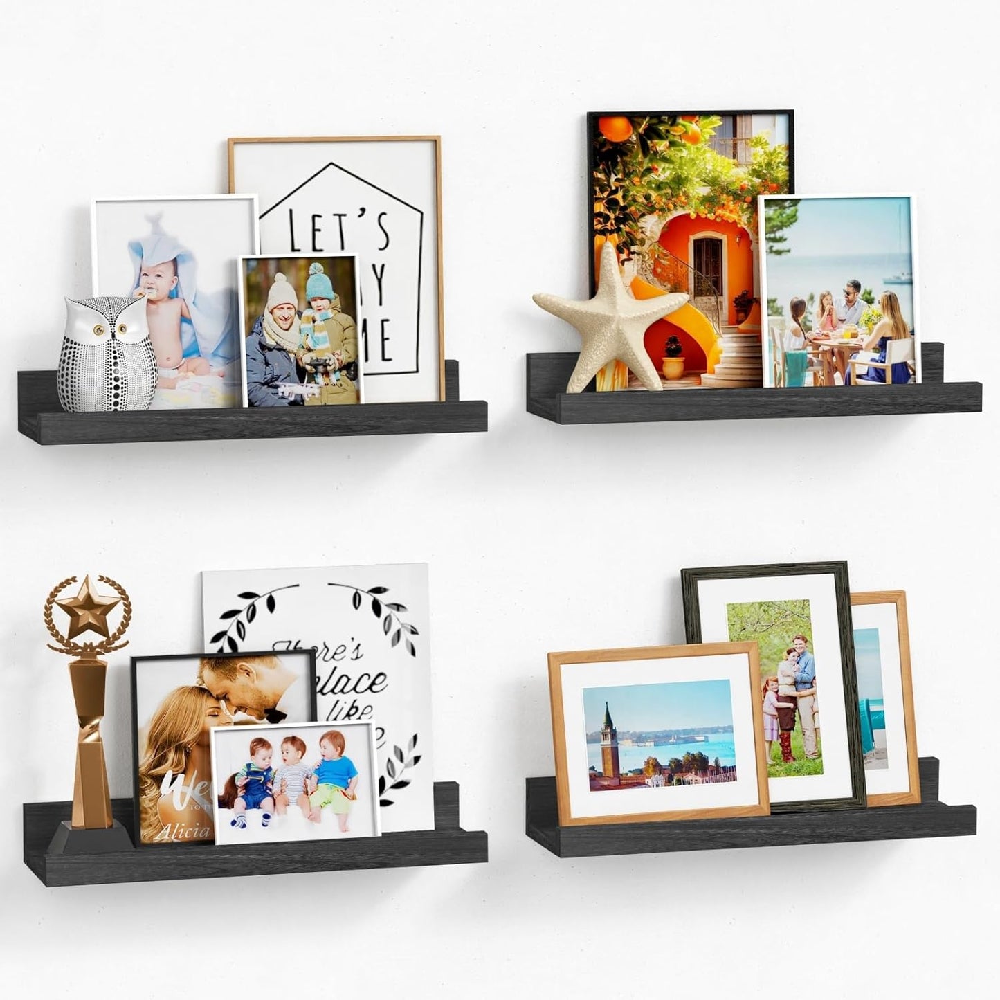 Forbena 36 Inch Floating Shelves for Wall 4-Pack, Large Nursery Book Shelves Bookshelf for Kids Bedroom, Long Picture Ledge Shelf with Lip for Living Room Photo Frames Art Display (White Solid Wood)