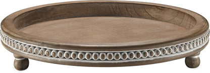 KULEDM Handmade Wooden Decorative Tray, Small Beaded Coffee Table Tray Decor, Sage Round Serving Tray for Coffee Table, Dining Room Table Entryway and Living Room Table