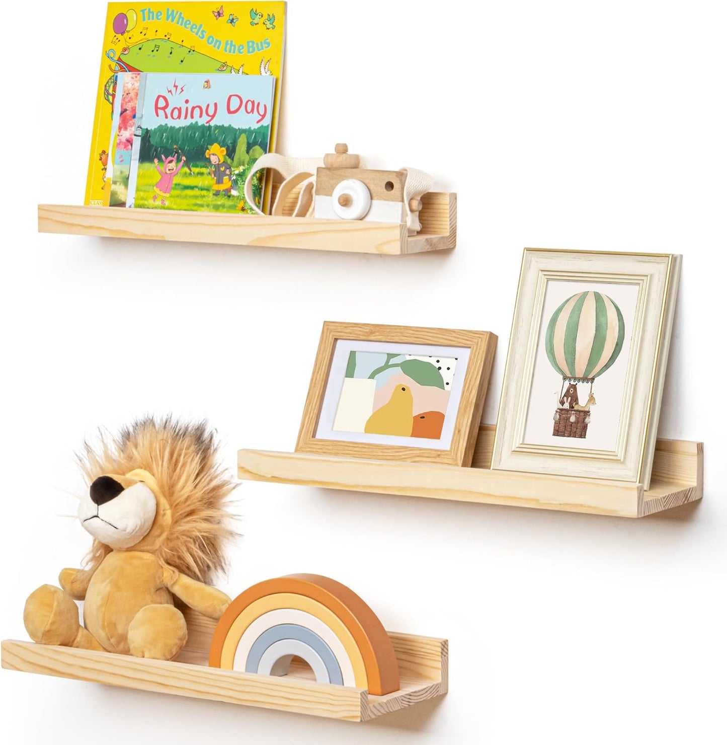 FLYJOE Picture Ledge Shelf, Floating Shelves Set of 2, Solid Pine Wood 55'' Long Large Nursery Book Shelves for Toys Storage, Kids Bookshelf for Living Room Bedroom Decor Books Photo Frames, Walnut
