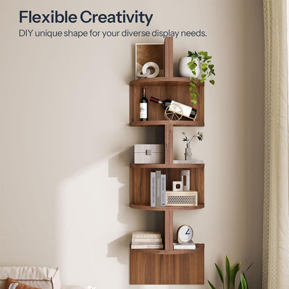 HOOBRO Corner Shelf Wall-Mounted, Set of 2 Floating Corner Shelves for Wall, 4-Tier Corner Bookshelves for Living Room, Bedroom, Bathroom, Home Office, Black BK25BJP201