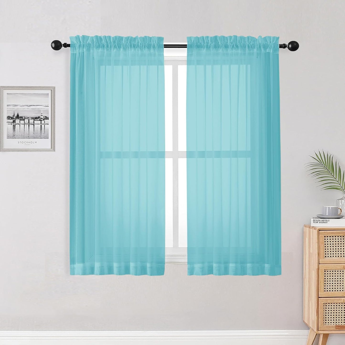 OWENIE Sheer Curtains 84 inches Long 2 Panels Set for Living Room/Bedroom, Rod Pocket Voile Sheer Panel Drapes, White, 2pcs, Each 42" W x 84" L - Colors A