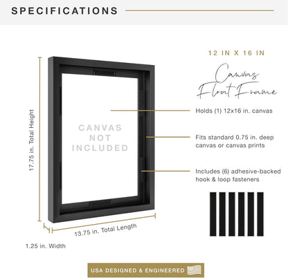 MCS Canvas Float Frames 8x10 Frame, Black Frame for Finished Canvases, Vertical & Horizontal Wall Hanging Frame with Adhesive for Canvas Paintings (1-Pack)