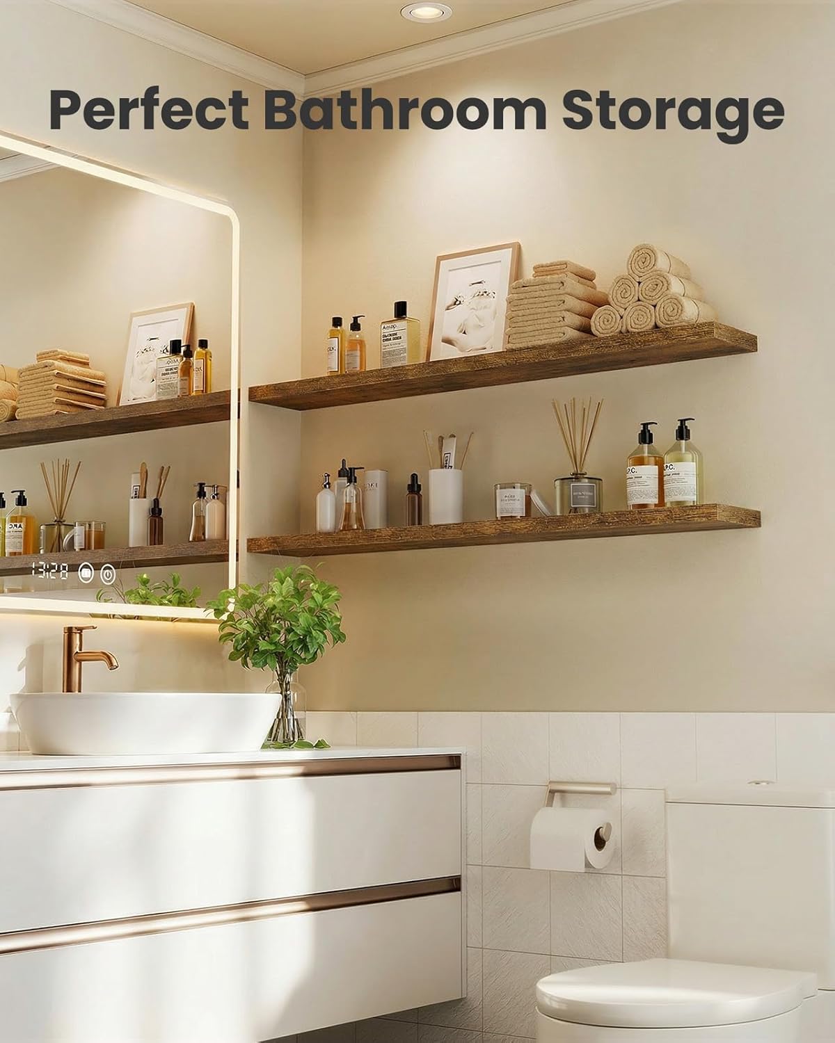 AMADA HOMEFURNISHING Floating Shelves, Wall Shelves for Bathroom/Living Room/Bedroom/Kitchen Decor, White Shelves with Invisible Brackets Set of 3 - AMFS08