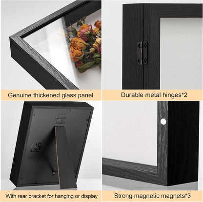 8x10 Deep Shadow Box Picture Frame Display Case with Linen Back and Stand,Real Glass Black Shadow Memory Box Frame 8x10 for Flower Baby Pet Wedding Photo Art Craft Memorial Wall Decor Gift