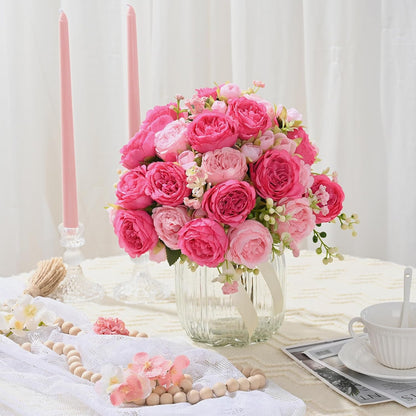 MARTINE MALL 2 Packs Peonies Artificial Flowers, Light Pink Artificial Peonies, Silk Peonies Flowers Fake Peonies Artificial Flowers Peonies Bouquet for Centerpiece Table Wedding Party Home Decor