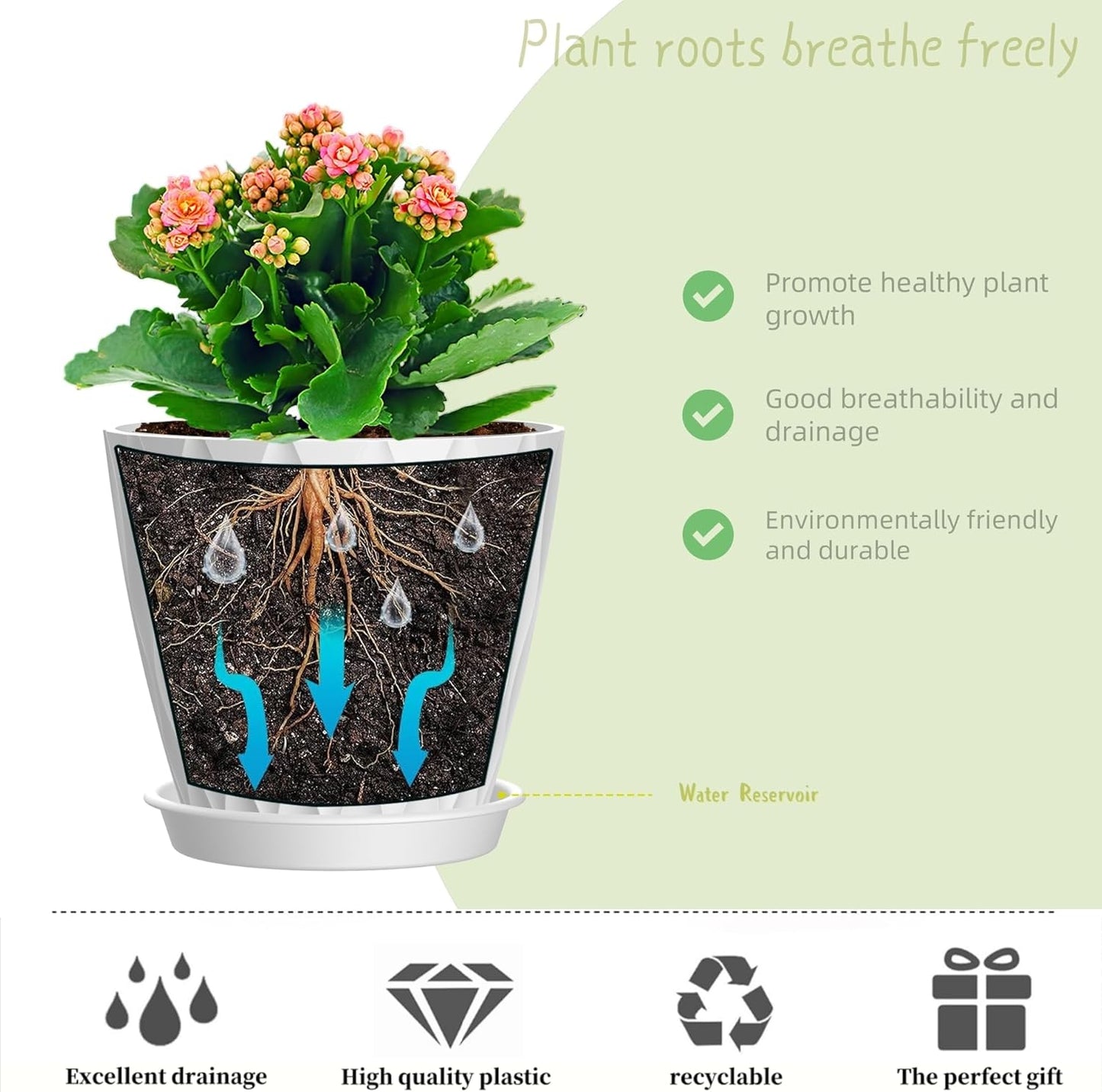 4 Inch Plant Pots, 6 Pack Indoor Flower Pots, Planters with Drainage Holes and Trays for Orchids, Violets, Succulents, Herbs, and Other Plants,Corolful