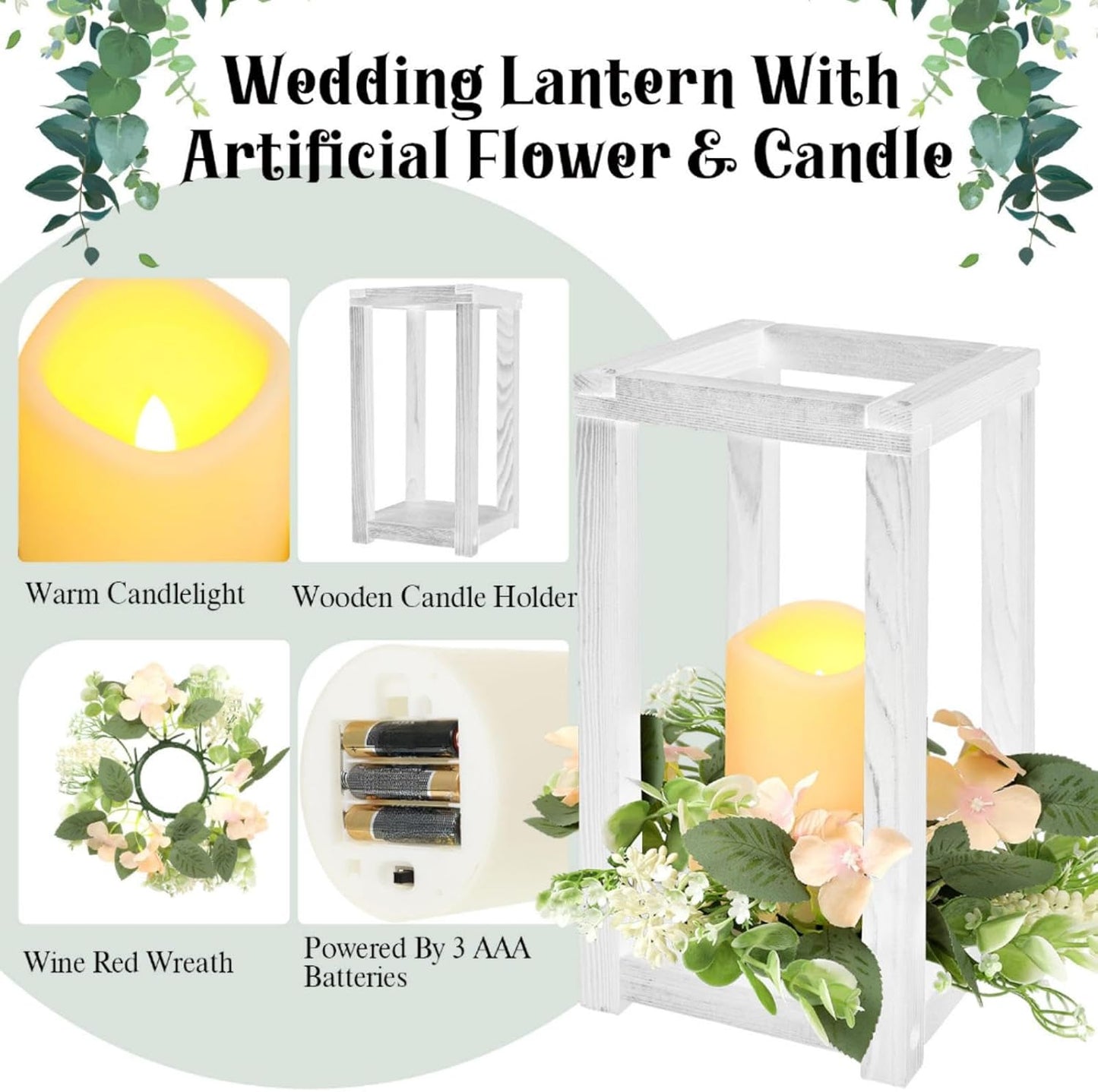 Hushee 30 Pcs Wooden Wedding Lantern Centerpiece Integrated Holders with Candles and Wreaths Rustic Wooden Candle Lantern Decor for Wedding Party Table Valentine Decor (Yellow)