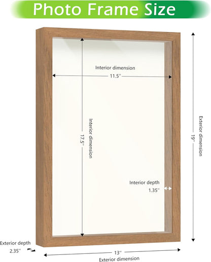FrameWorks 11” x 14” Dark Oak Wooden Shadow Box Frame – Display Case with Soft Felt Back, Memory Box with Tempered Glass, Display Box with Elegant White Ball Push Pins, Wooden Flower Box