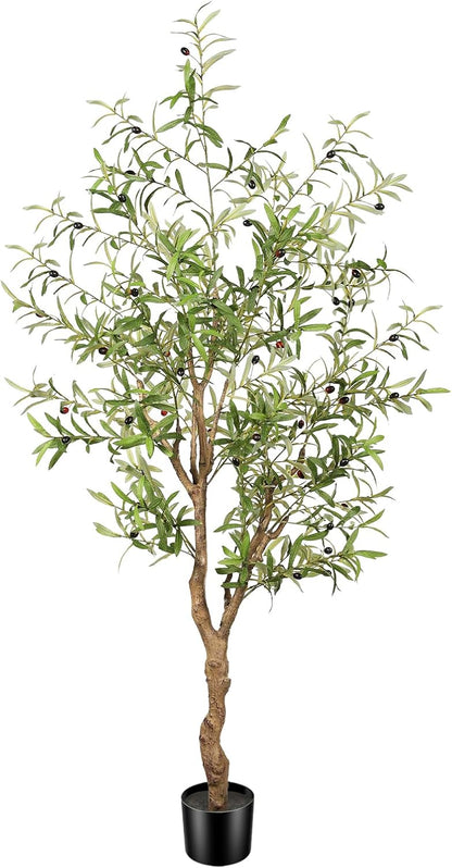 FEELEAD 7ft Faux Olive Tree - Fake Potted Olive Silk Tree with Planter Natural Olive Branches and Realistic Leaves Artificial Tree for Home House Office Decor Indoor