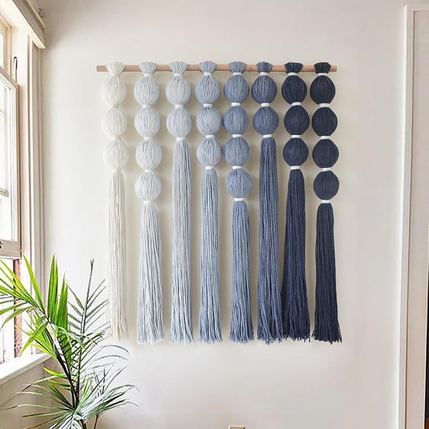 IOWER Macrame Wall Hanging 27" W x 31" L Boho Wall Decor Sphericity Cotton Textile Wall Hanging Art Fiber Yarn Art Handmade Detachable Assembly